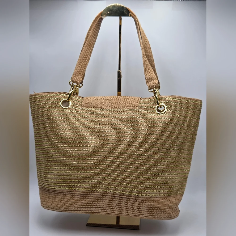 Cappelli Elegant Shimmering Metallic Gold & Tan Design Women's Tote Bag Vintage